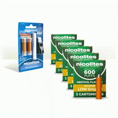Nicolites Rechargeable Electronic Cigarette Starter Kit and Nicolites Refill Cartridges Low Strength Menthol Cartomisers Saver Pack